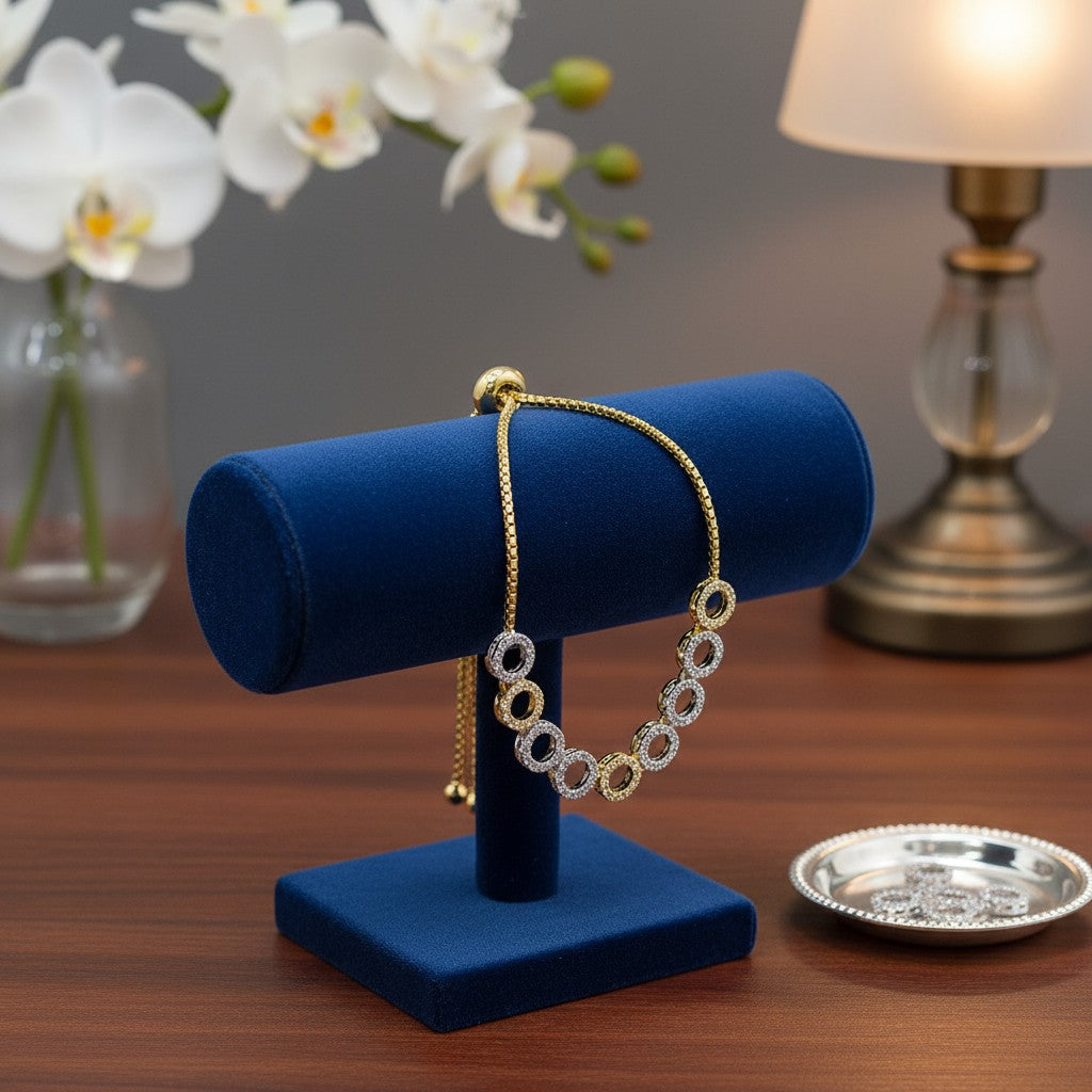 439843 Cubic Zirconia Adjustable Bracelet With 2tone Rhodium Plating