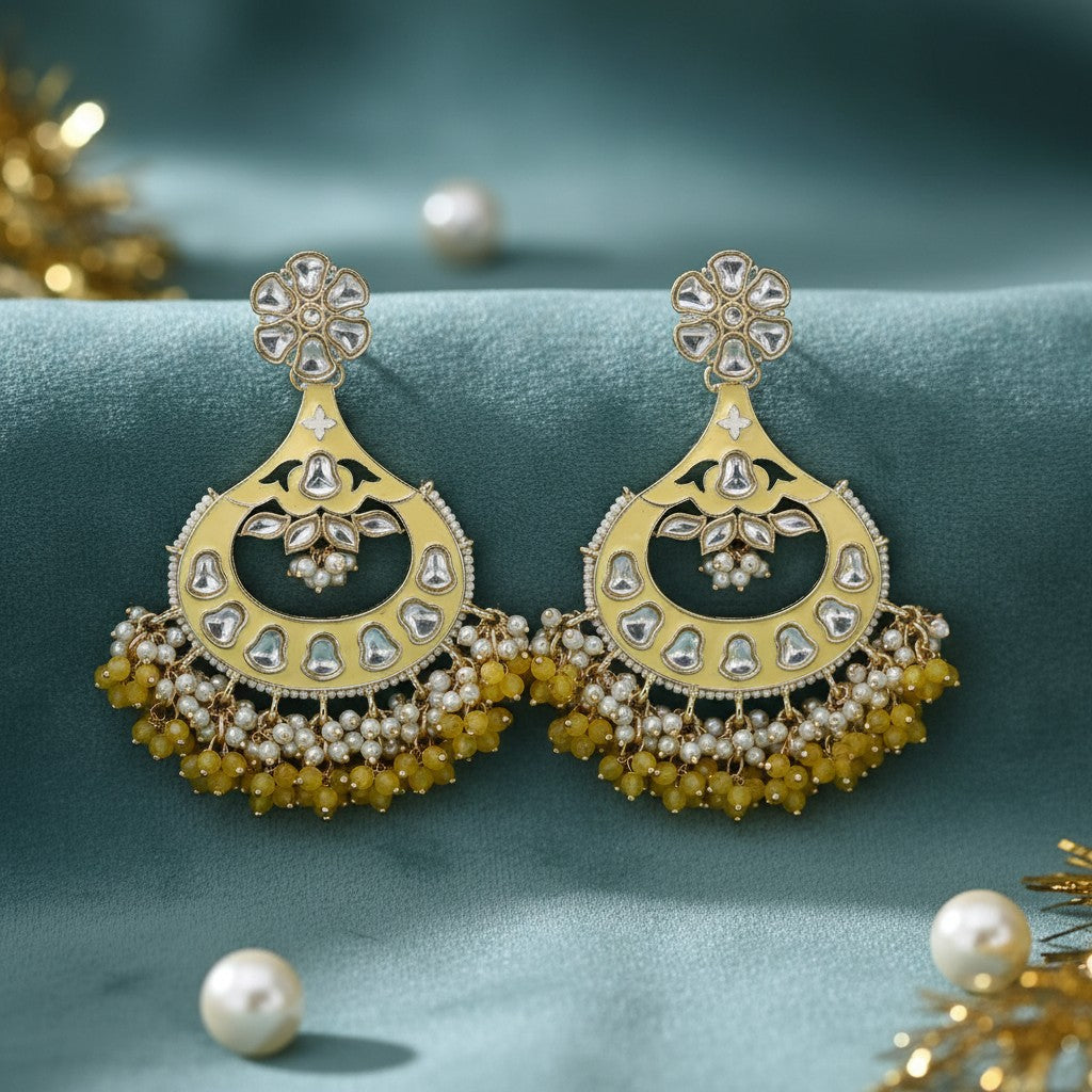 110721-Indo Western (Kundan) Earring-Yellow