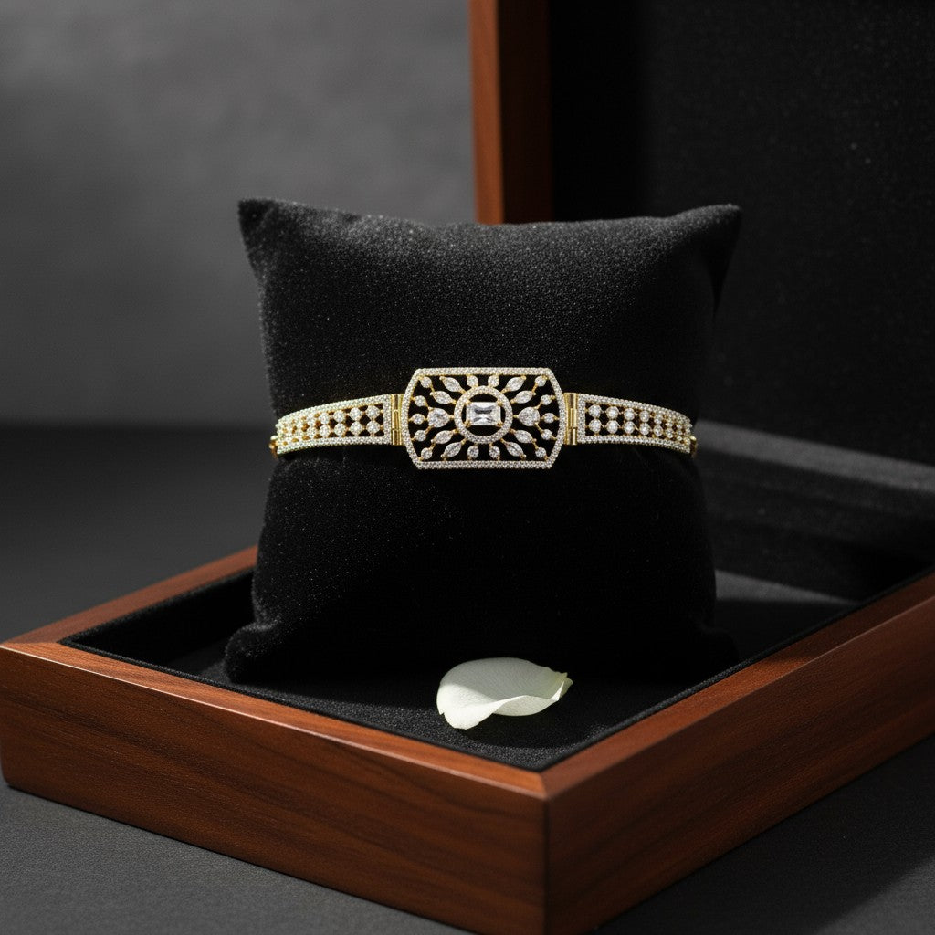 439749 Cubic Zirconia Adjustable Bracelet With Rhodium 2 Tone Plating