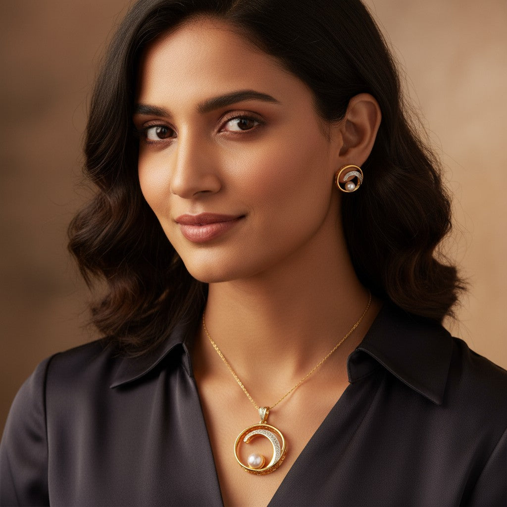 426634-American Diamond Delicate Pendant Set without chain With Gold Plating-Moti