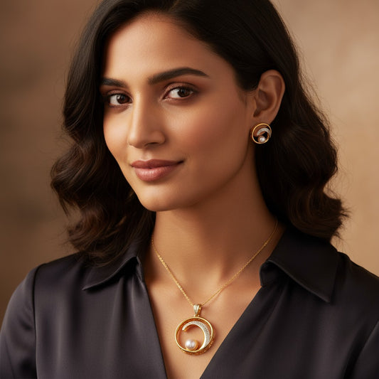426634-American Diamond Delicate Pendant Set without chain With Gold Plating-Moti