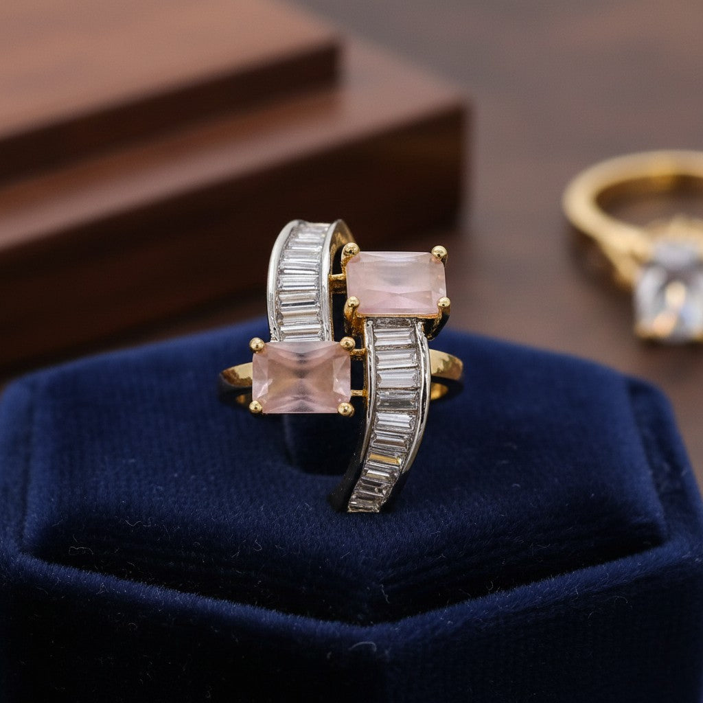 438469 Cz Adjustable Ring With 2 Tone Plating-Pink