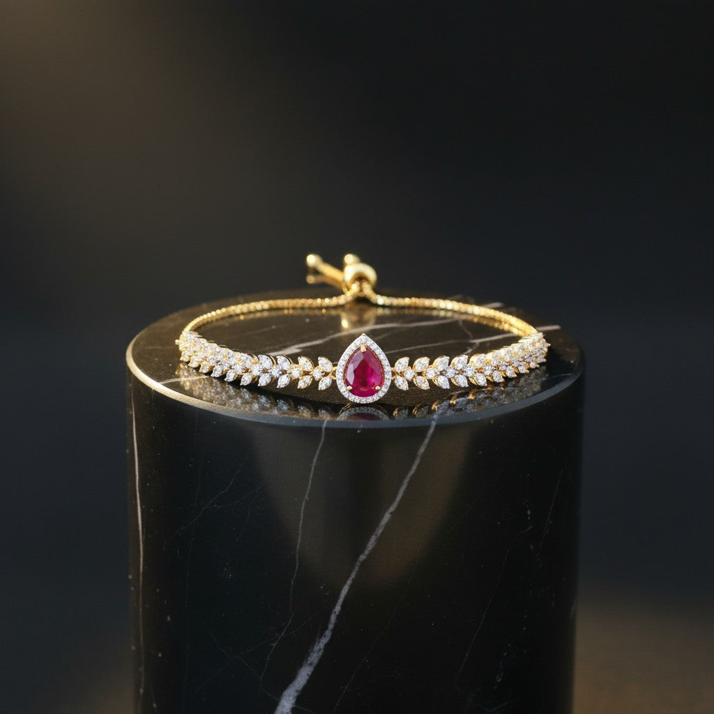 439544 Cubic Zirconia Adjustable Bracelet With 2 Tone Plating-Ruby