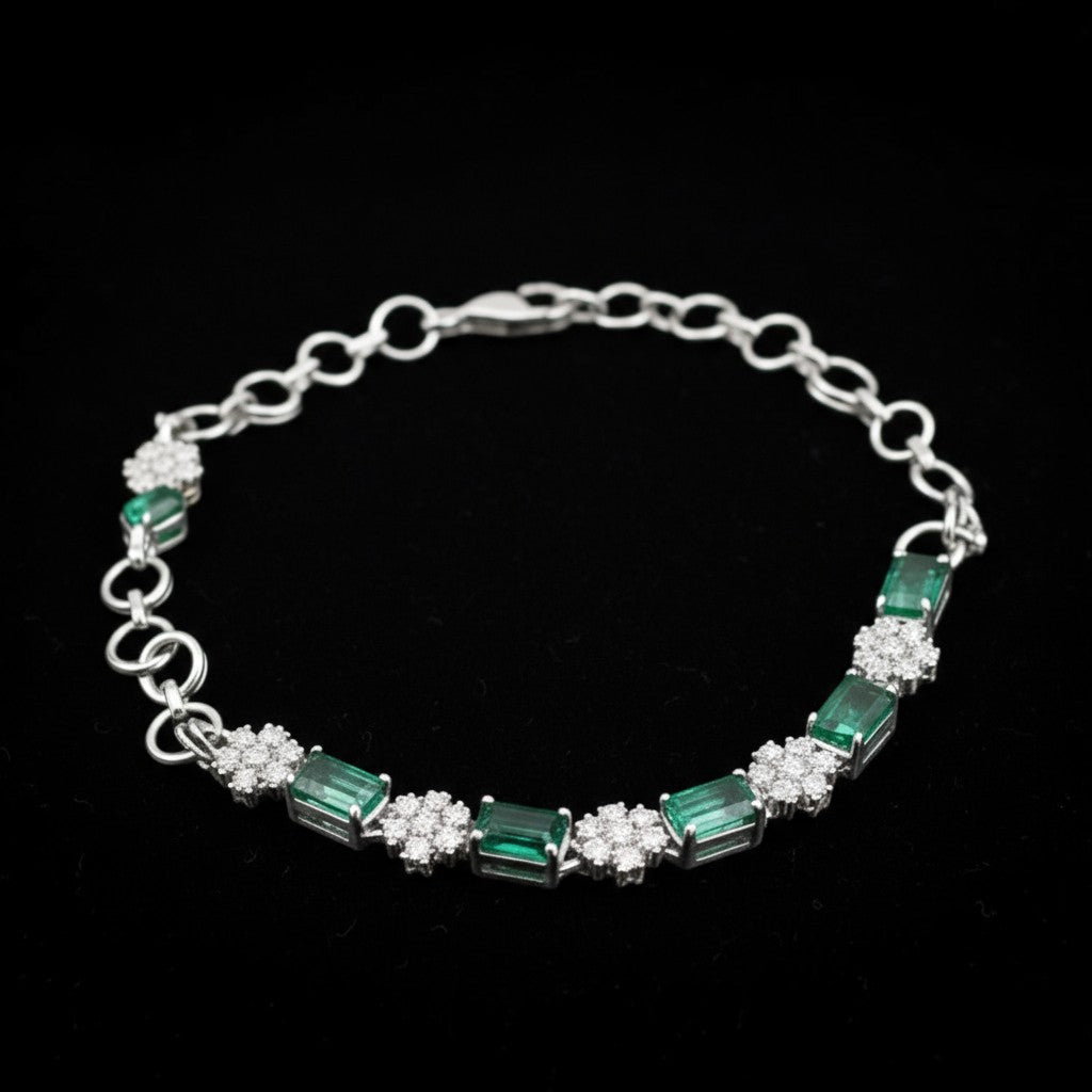 91109-BR Adjustable Bracelet With Rhodium Plating-Green