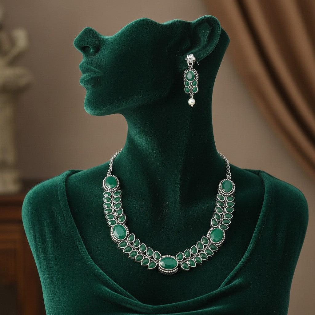 800356 Delicate Necklace With Oxidised Plating-Green