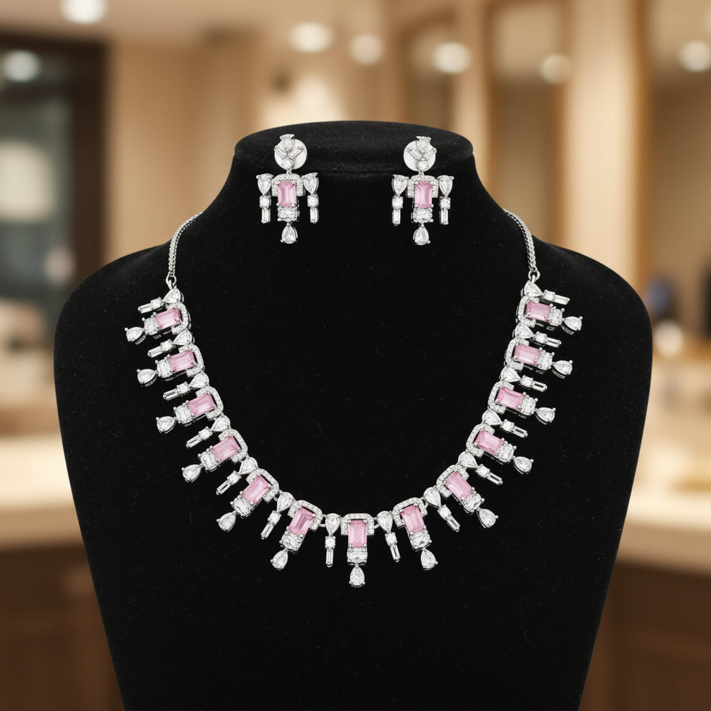 96209-NS Cz Delicate Necklace-Pink