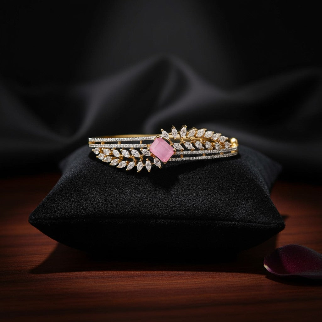 439617 Cz Openable Kada With 2 Tone Plating-Pink