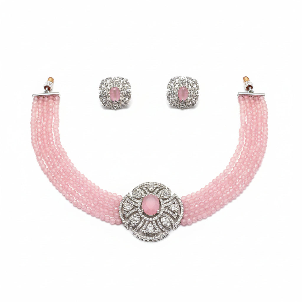 435159 Cz Delicate Necklace Pink