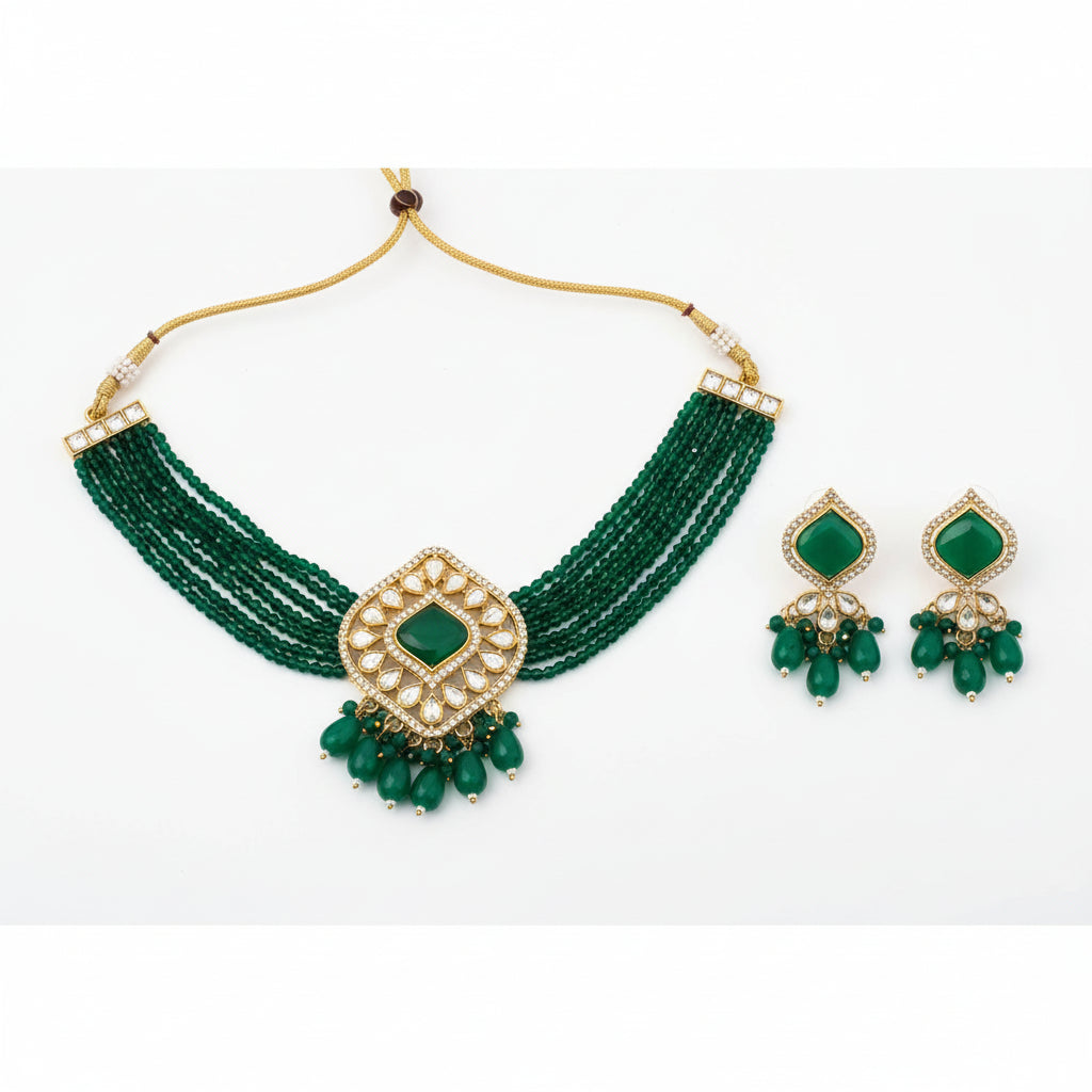 25850 Cz Delicate Necklace Green