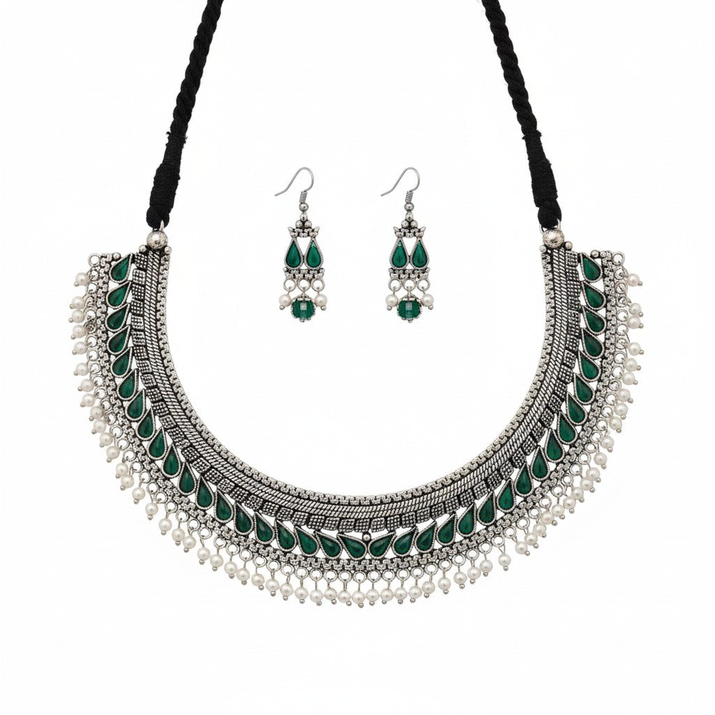 800298 Classic Necklace With Oxidised Plating-Green