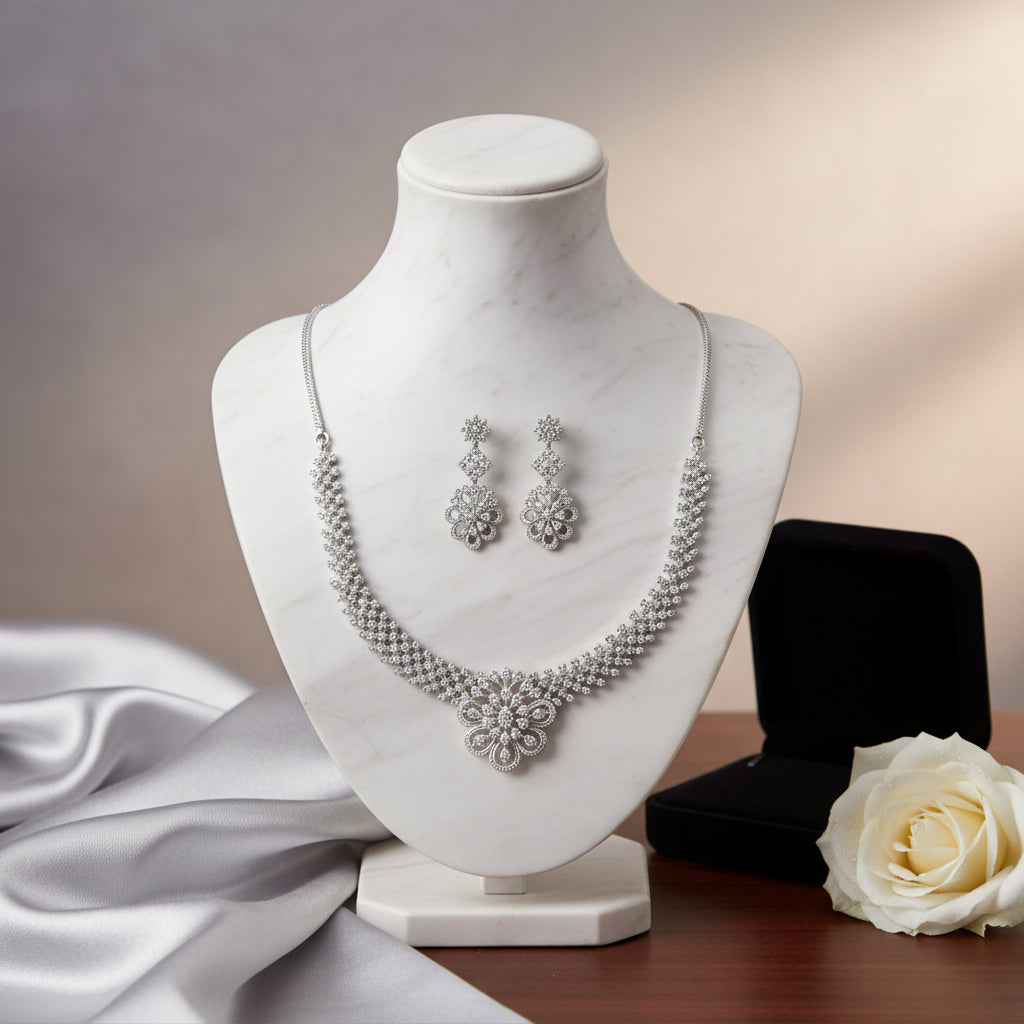 436614 Cz Delicate Necklace Silver