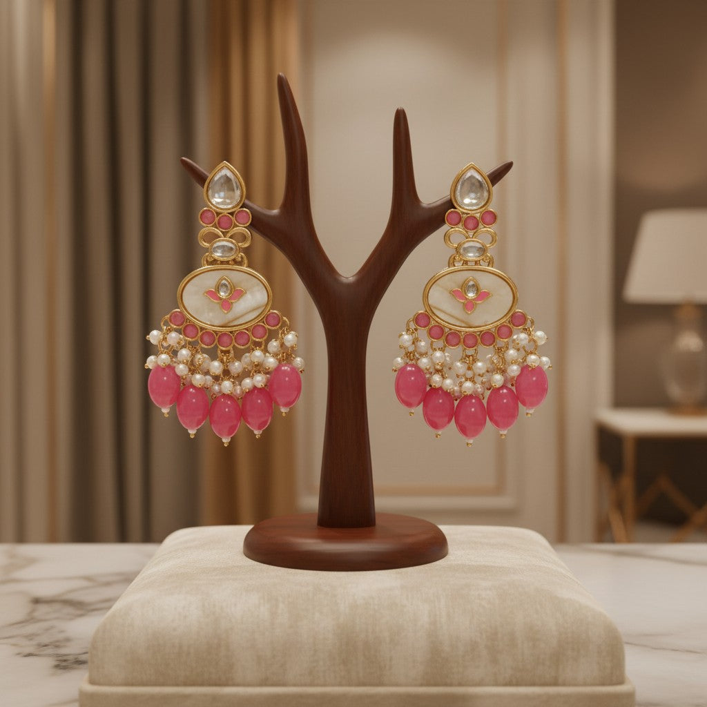 111613-Indo Western (Kundan) Earring-Dark Pink