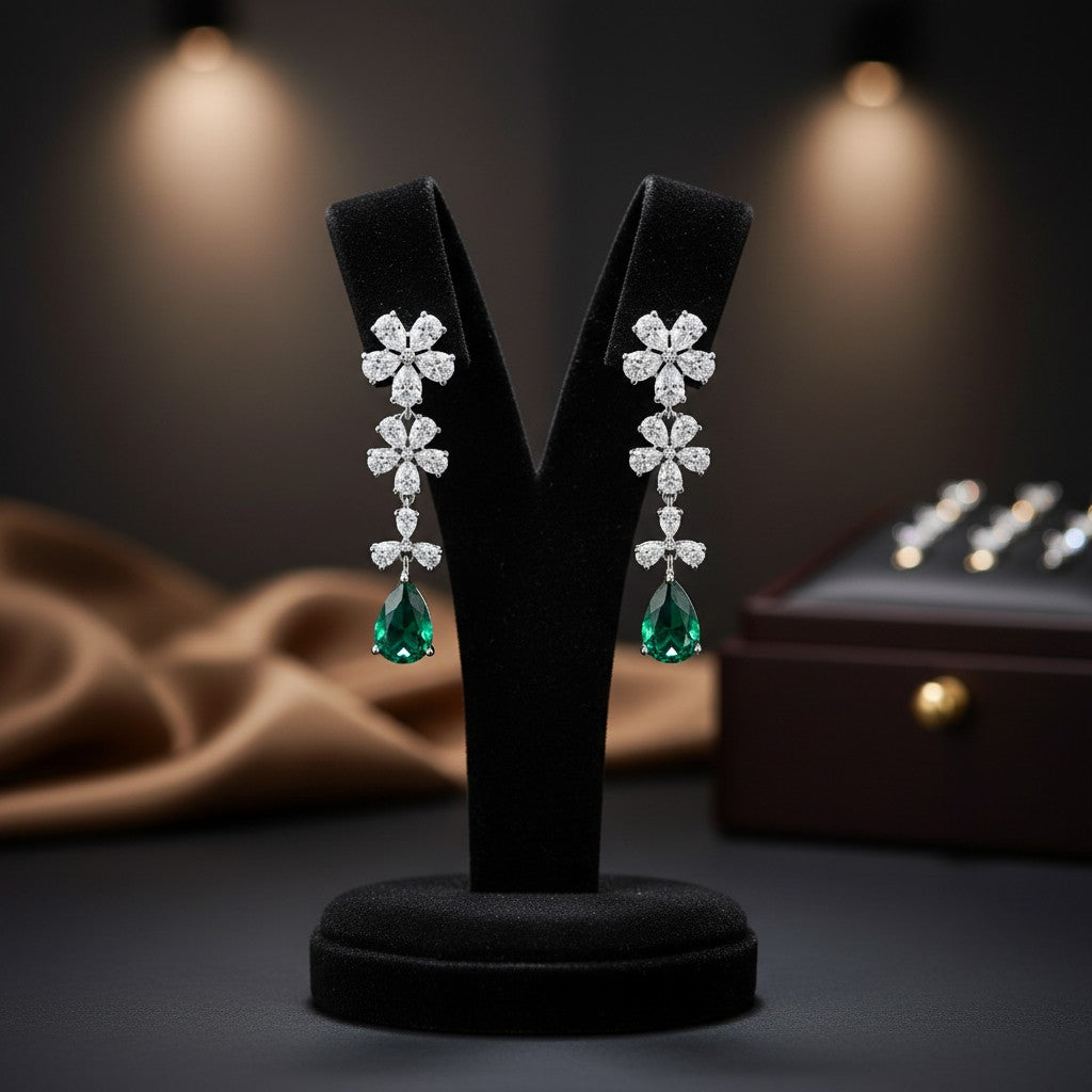 93709-ER American Diamond Earrings for Women – Sparkling CZ Stud/Drop Earrings | Elegant Party & Daily Wear Jewellery With Gold/Rhodium Plating