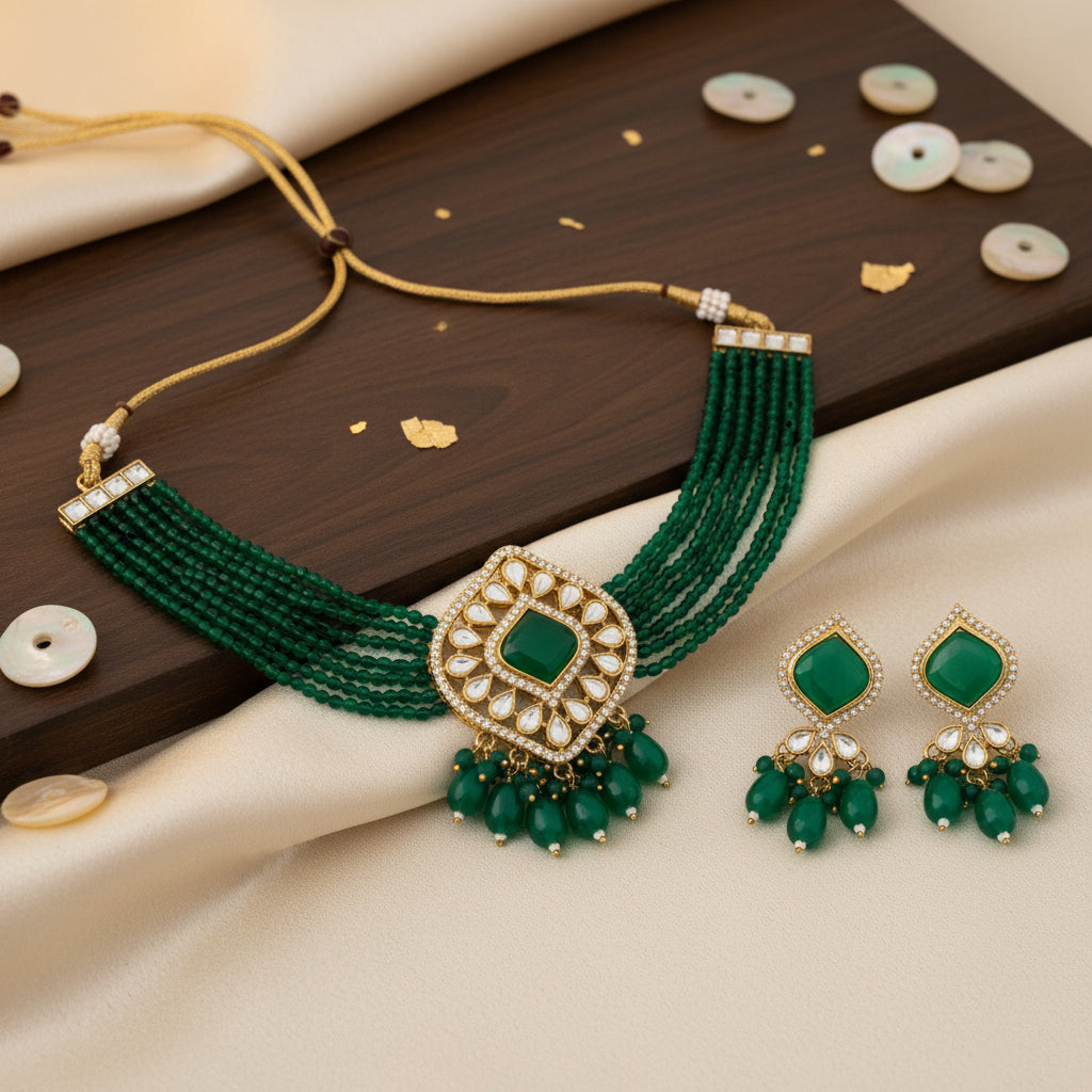 25850 Cz Delicate Necklace Green