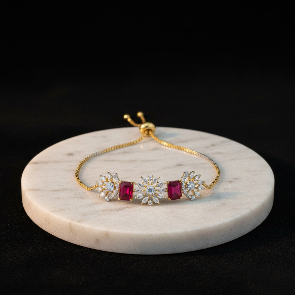 439707 Cubic Zirconia Adjustable Bracelet With 2 Tone Plating-Ruby