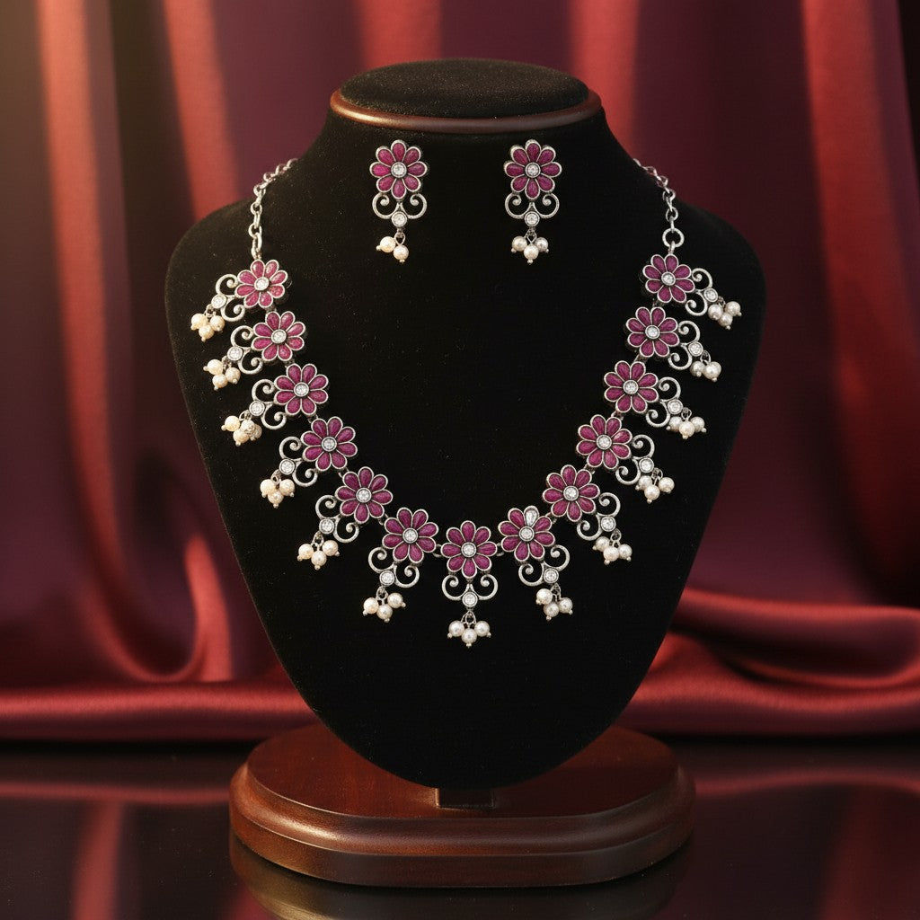 804586 Delicate Necklace With Oxidised Plating