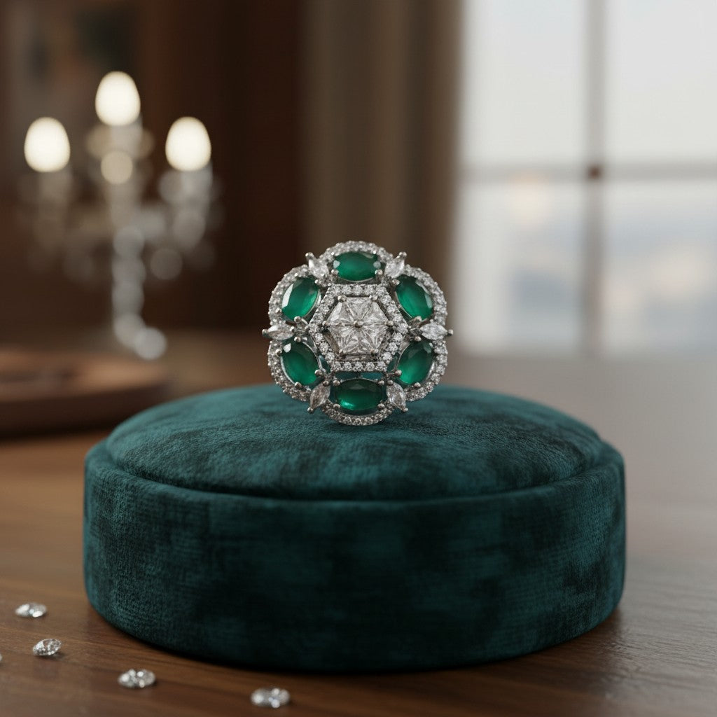 Ring200 Cz Adjustable Ring Green