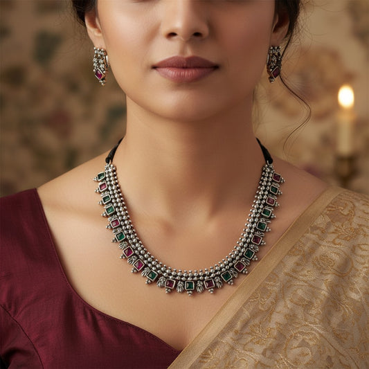 808884 Classic Necklace With Oxidised Plating-Rubygreen