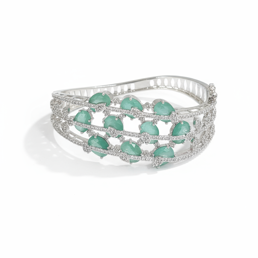 439594 Cz Openable Kada With Rhodium Plating-Mint