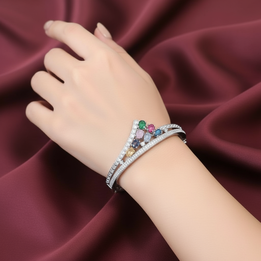 92109-KD Cubic Zirconia Classic Kada With Rhodium Plating-Multi