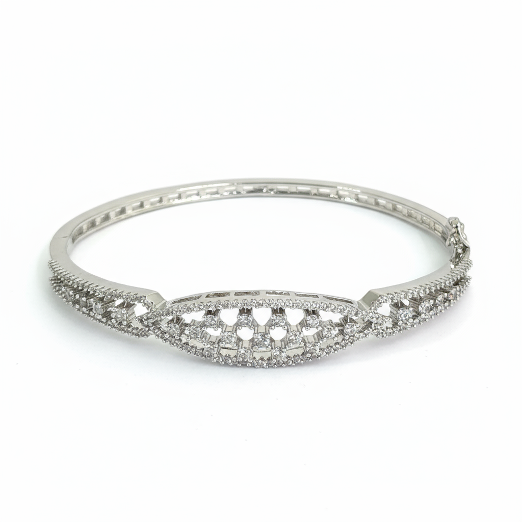 439533 Cz Openable Kada With Rhodium 2 Tone Plating-Silver