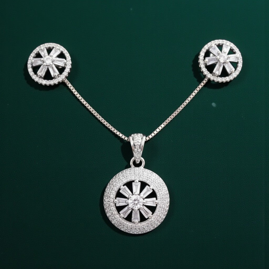 92009-PS-American Diamond Delicate Pendant Set With Rhodium Plating-Design 3