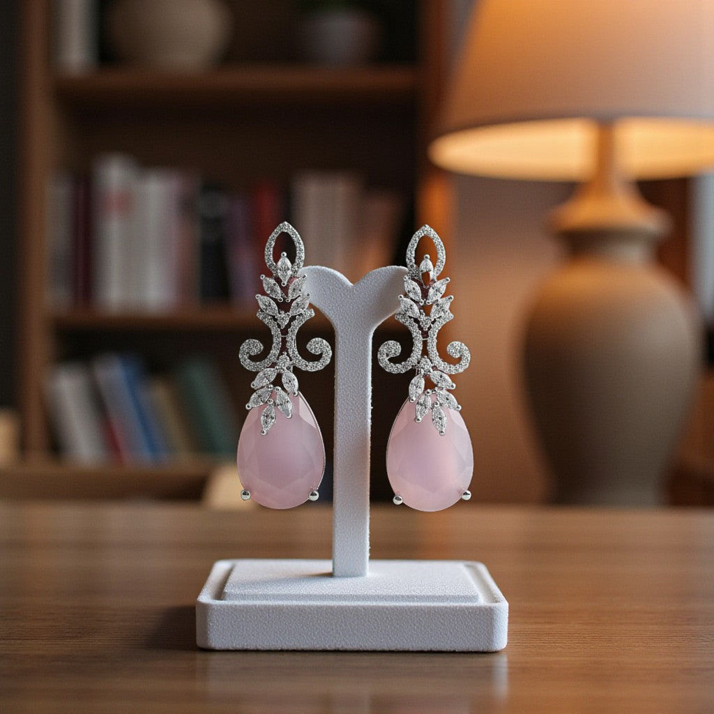 439589 American Diamond Earrings for Women – Sparkling CZ Stud/Drop Earrings | Elegant Party & Daily Wear Jewellery With Rhodium Plating-Pink