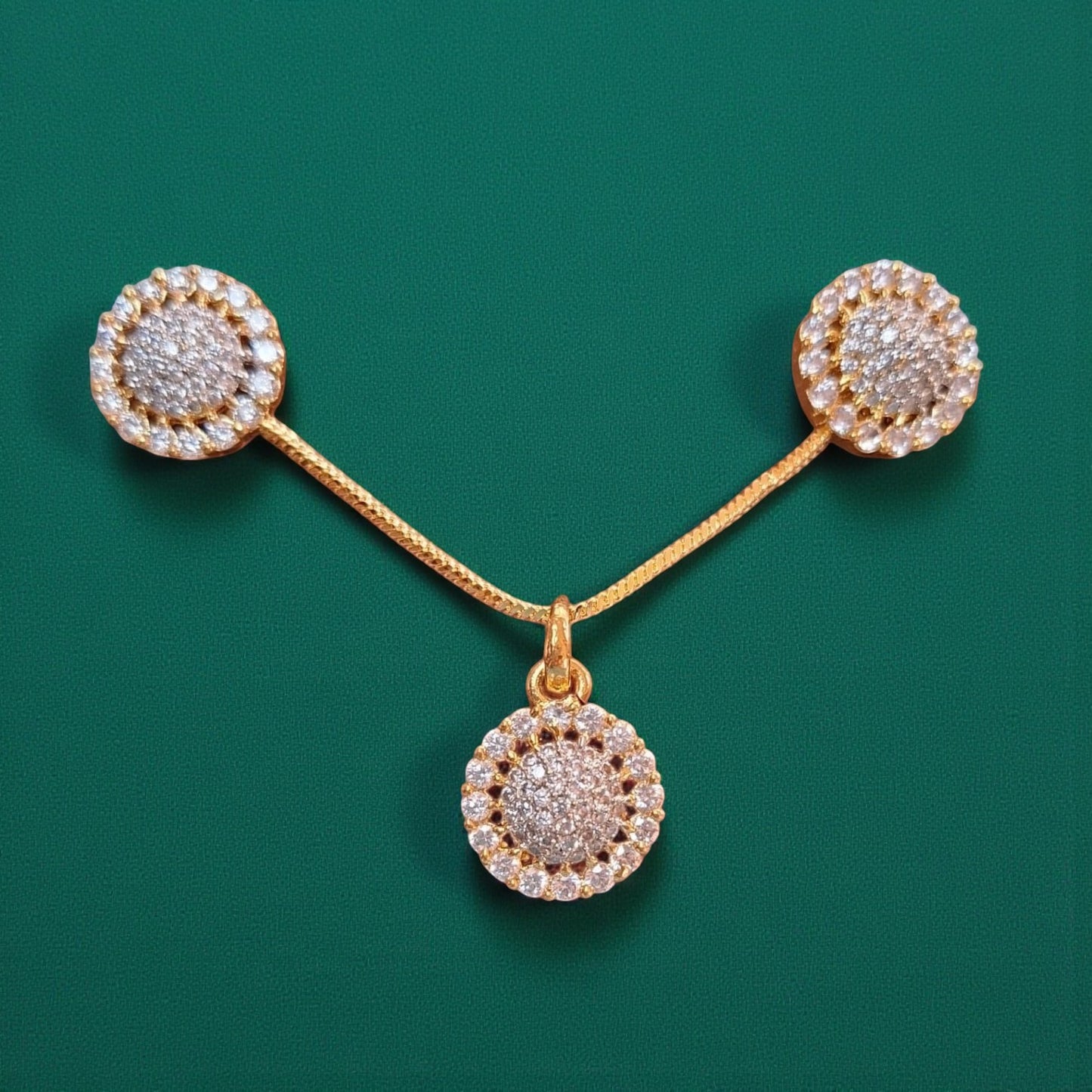 91609-PS-American Diamond Delicate Pendant Set With Gold Plating-Design 1