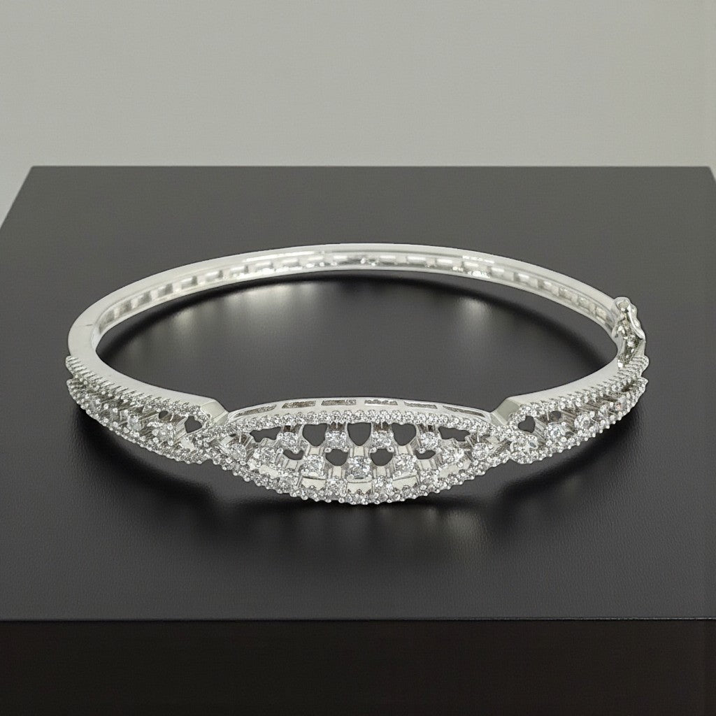439533 Cz Openable Kada With Rhodium 2 Tone Plating-Silver
