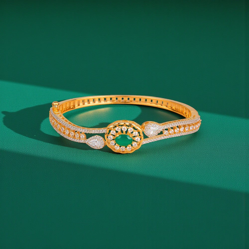 436212 Cubic Zirconia Openable Kada With 2 Tone Plating-Green