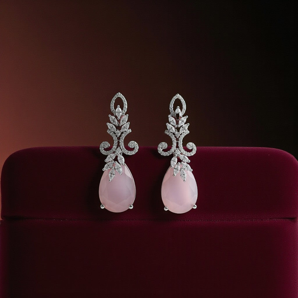 439589 American Diamond Earrings for Women – Sparkling CZ Stud/Drop Earrings | Elegant Party & Daily Wear Jewellery With Rhodium Plating-Pink