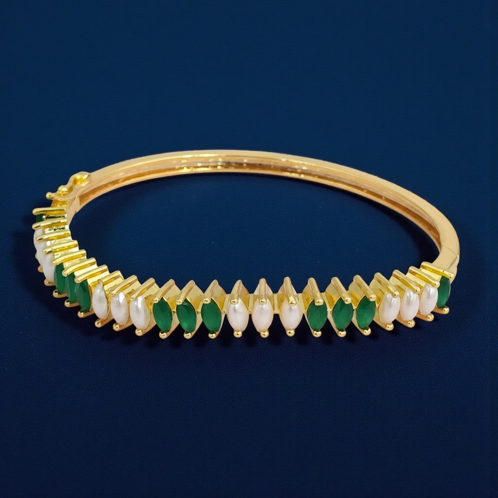 439162 Cubic Zirconia Moti Kada With Gold Plating-Green