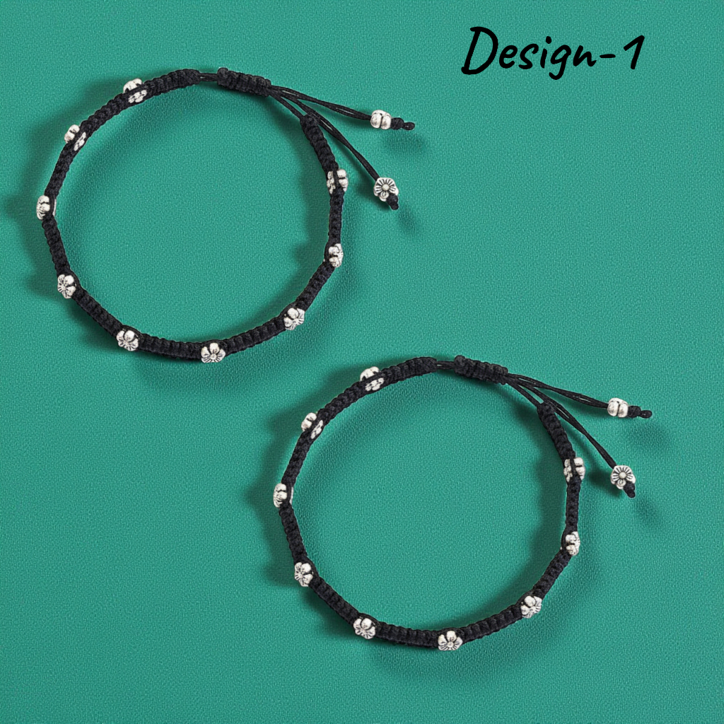 91709-ANO Classic Anklet With Oxidized Plating-Design 1