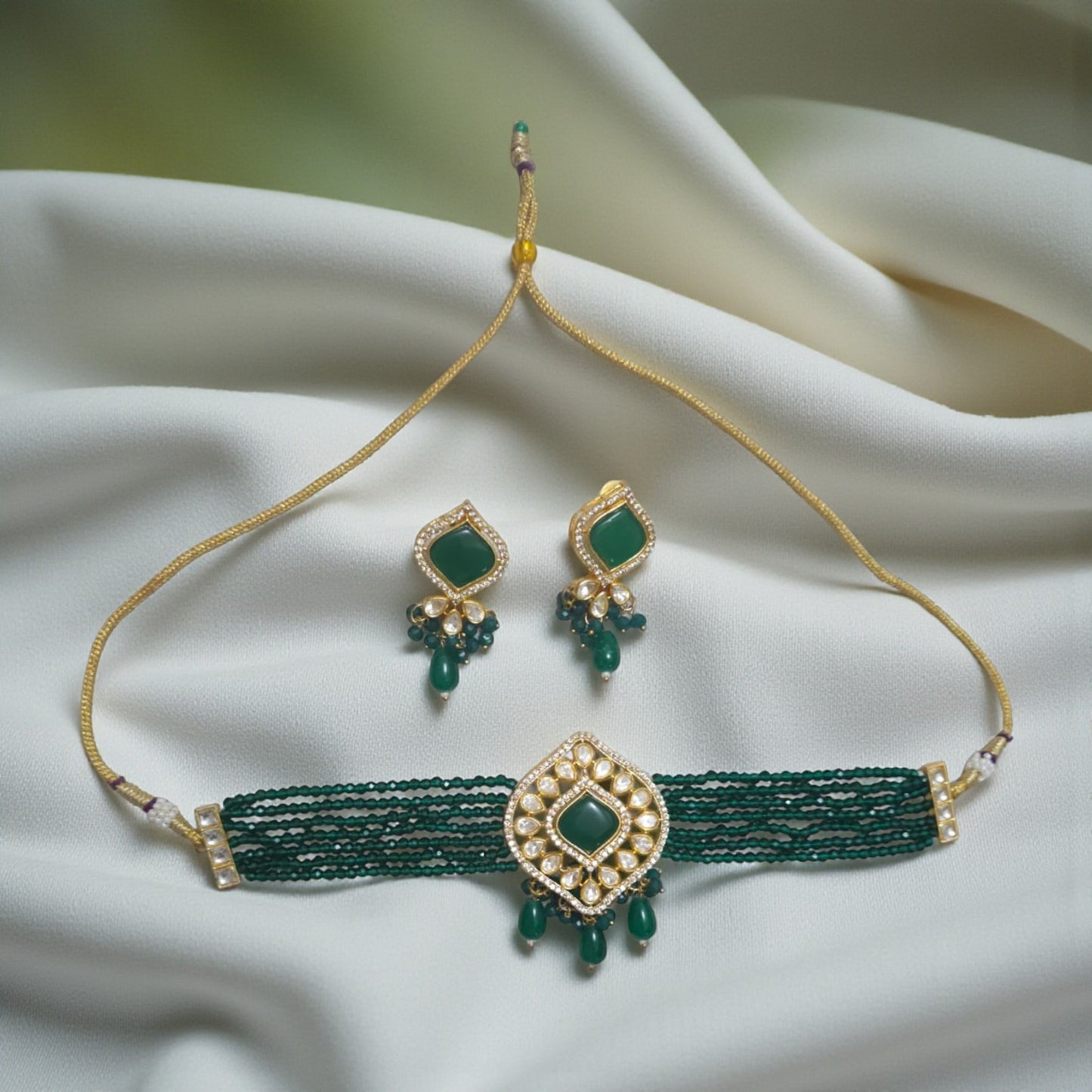 25850 Cz Delicate Necklace Green