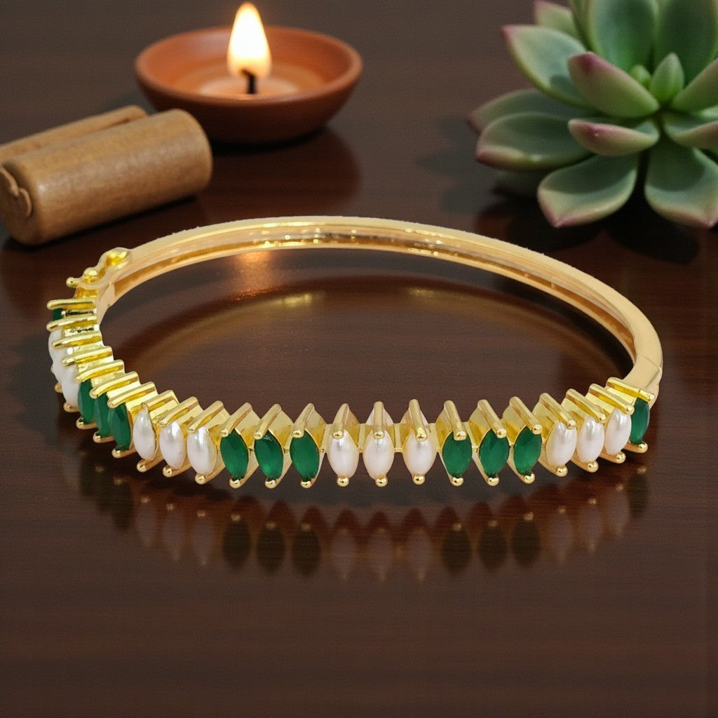 439162 Cubic Zirconia Moti Kada With Gold Plating-Green