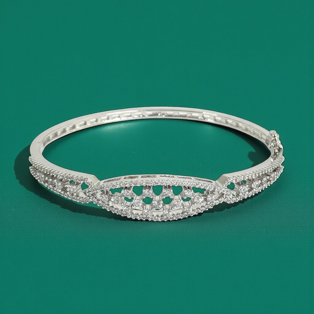 439533 Cz Openable Kada With Rhodium 2 Tone Plating-Silver