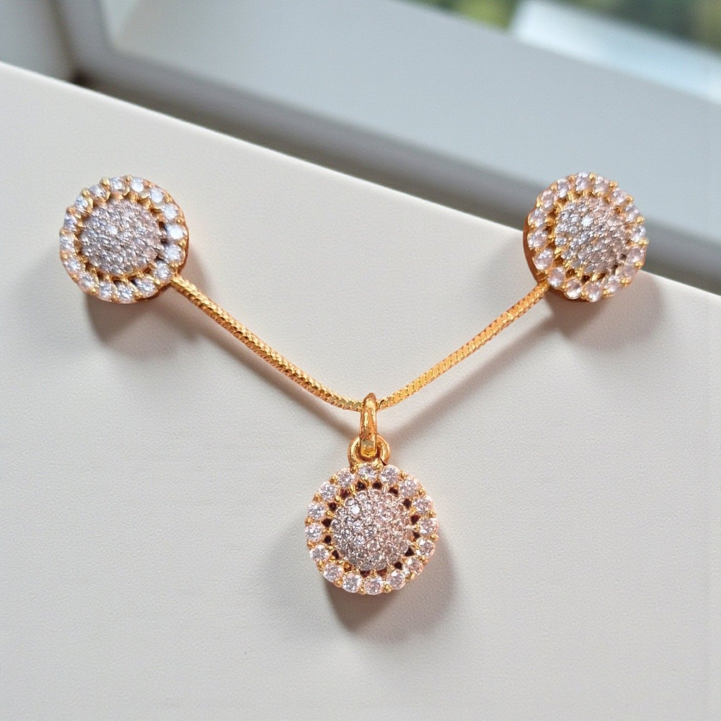 91609-PS-American Diamond Delicate Pendant Set With Gold Plating-Design 1