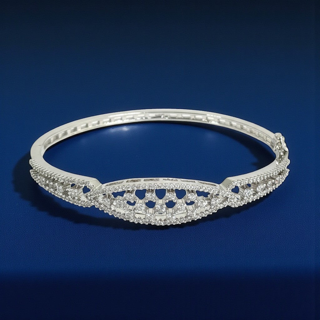 439533 Cz Openable Kada With Rhodium 2 Tone Plating-Silver