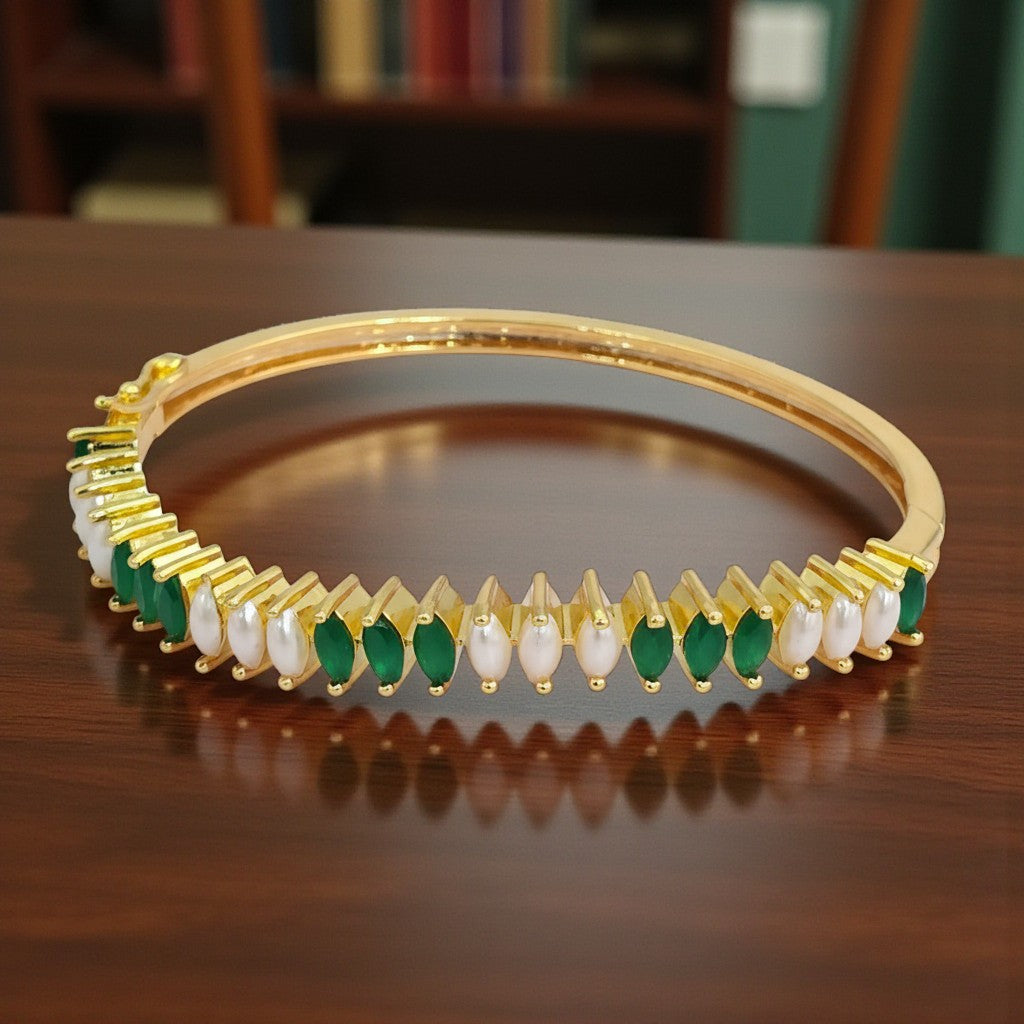 439162 Cubic Zirconia Moti Kada With Gold Plating-Green