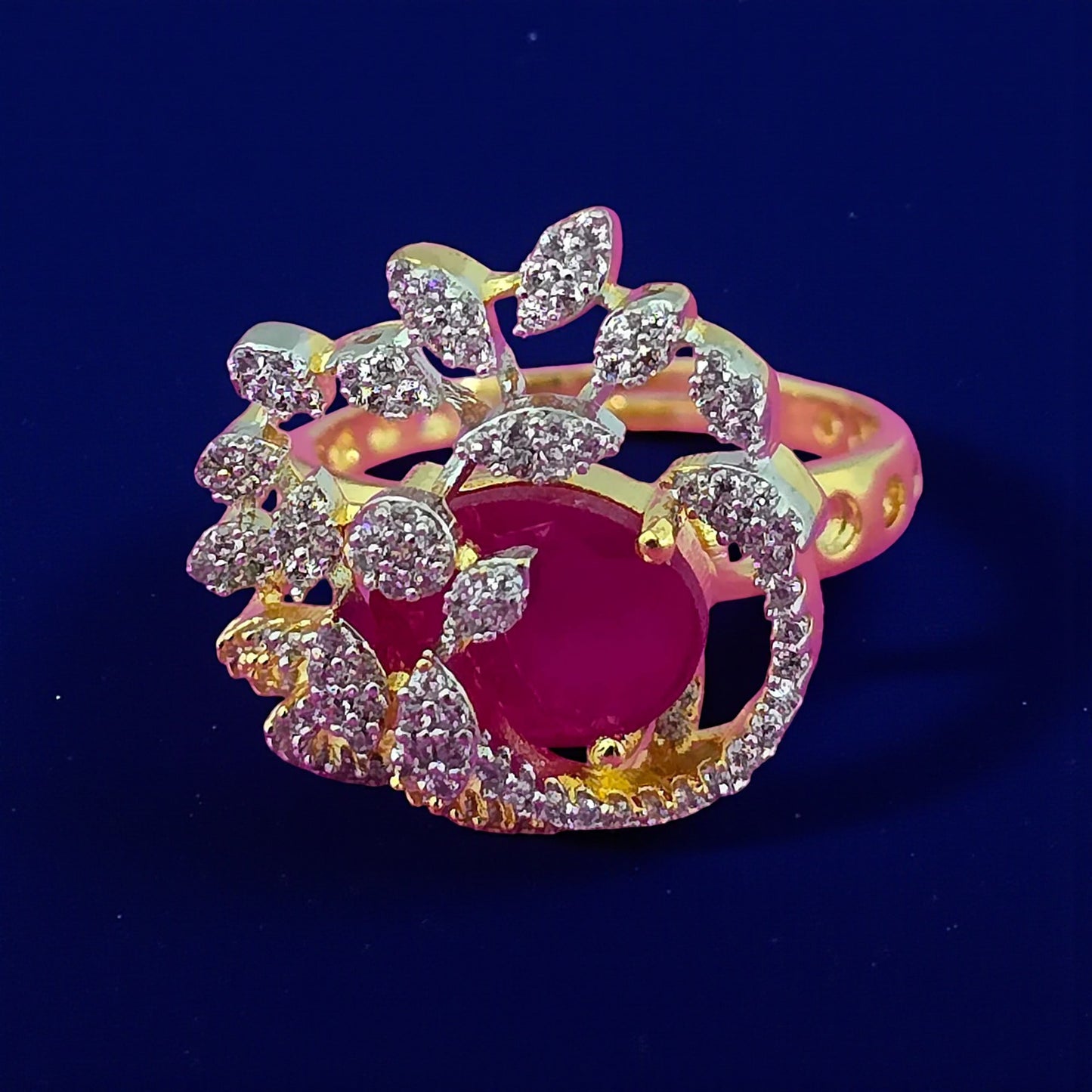 439561 Cz Adjustable Ring With 2 Tone Plating-Ruby