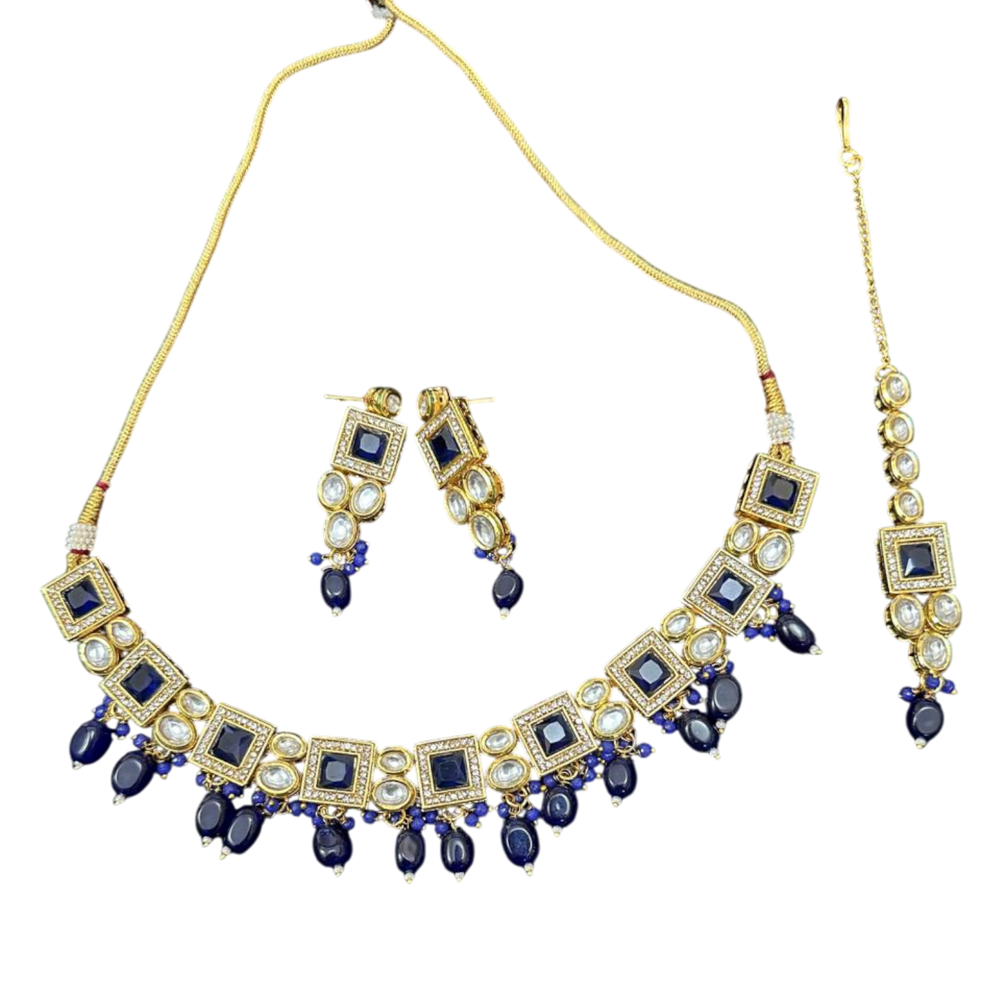 25925 Necklace Set-Indowestern Dark Blue