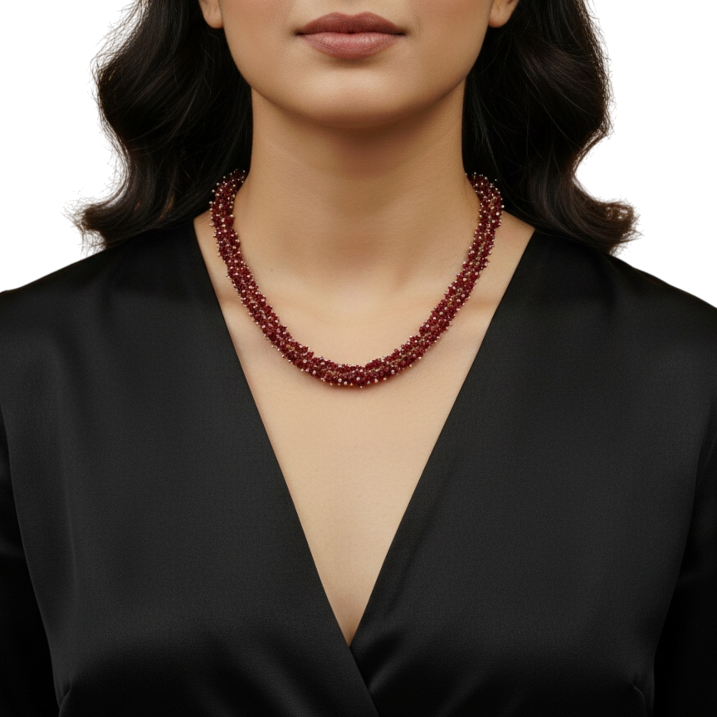 1041 Cubic Zirconia Mala Necklace-Ruby