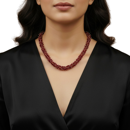 1041 Cubic Zirconia Mala Necklace-Ruby